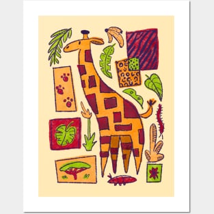 Retro 1950s Midcentury Giraffe Safari Pattern Posters and Art